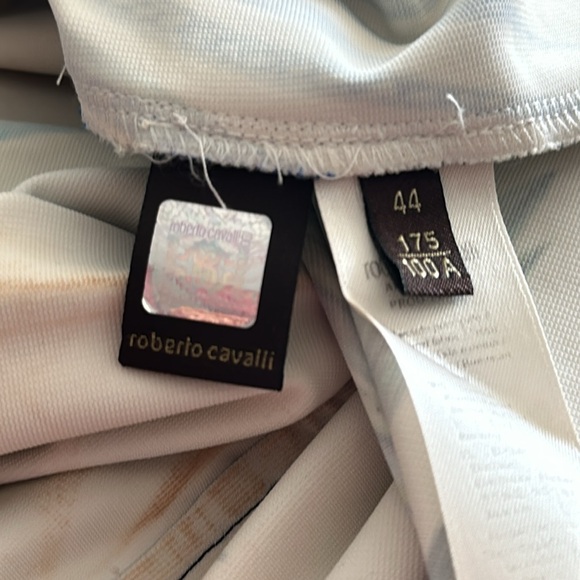 ROBERTO CAVALLI Exotic Tropical Pleated Dress with Black Trim - Picture 11 of 11